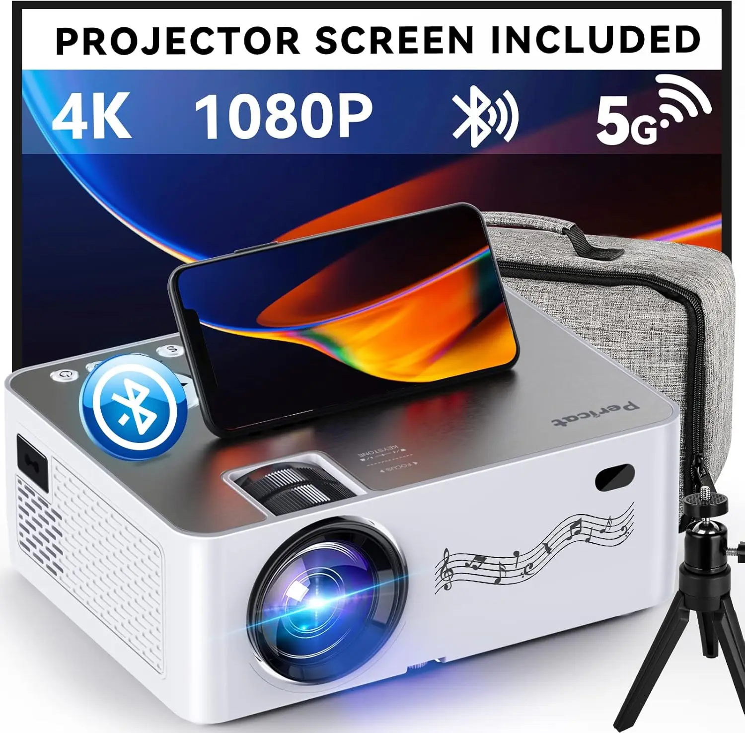 Native 1080P Projector with WiFi & Bluetooth, 230 ANSI, 100" Screen, Tripod, Carry Bag, Compatible with HDMI/USB/VGA
Native 1080P Projector with WiFi & Bluetooth, 230 ANSI, 100" Screen, Tripod, Carry Bag, Compatible with HDMI/USB/VGA