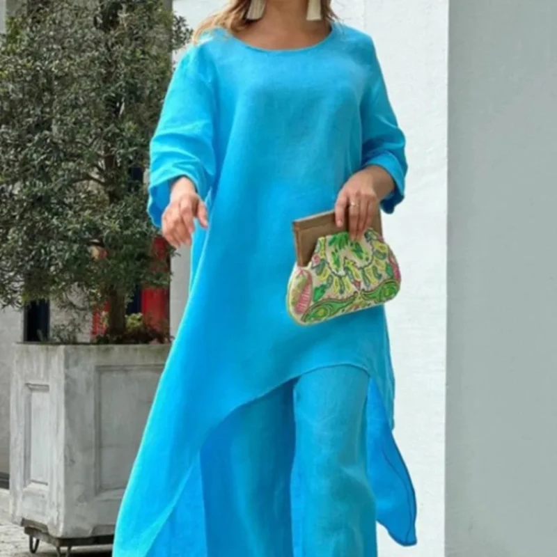 Autumn solid color Women Cotton Linen Long Pants Sets Fashion Solid Casual Irregular Tops Wide Leg Pant Two Piece Sets Clothes
Autumn solid color Women Cotton Linen Long Pants Sets Fashion Solid Casual Irregular Tops Wide Leg Pant Two Piece Sets Clothes