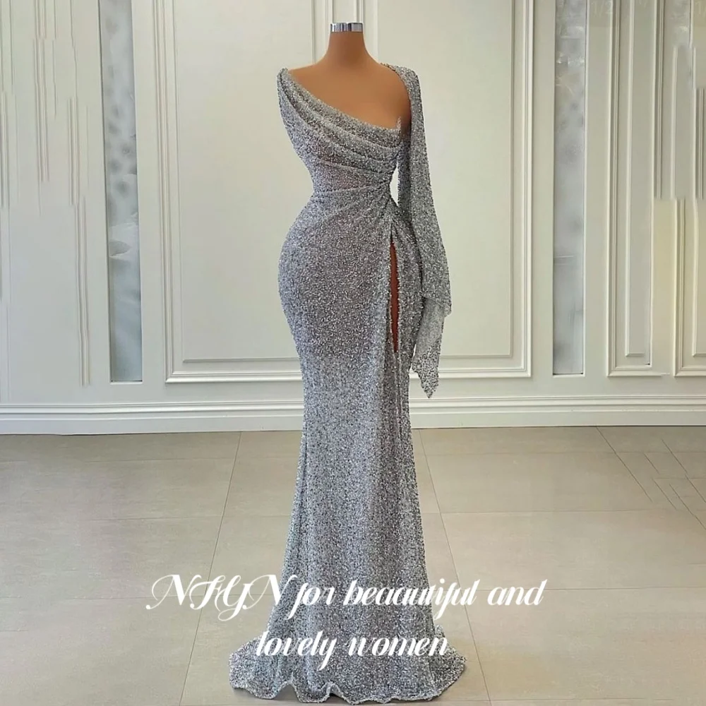 NFYN Glitter Silver Modern Style Prom Gown One Shoulder Mermaid Evening Dress for Woman Shiny Sequins with High Split Customized
NFYN Glitter Silver Modern Style Prom Gown One Shoulder Mermaid Evening Dress for Woman Shiny Sequins with High Split Customized