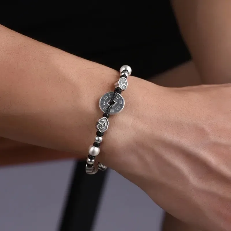 Серебро 925 пробы, медь, монета, Черный Плетеный веревочный браслет, мужской тренд, ретро, благоприятное облако, браслеты для пар
Серебро 925 пробы, медь, монета, Черный Плетеный веревочный браслет, мужской тренд, ретро, благоприятное облако, браслеты для пар