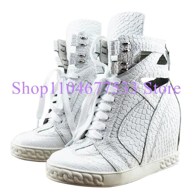 White Crocodile Leather Woman Lace-up Ankle Boots Fashion 8cm Increasing Heel Casual Shoes Lady New Platform Short Boots
White Crocodile Leather Woman Lace-up Ankle Boots Fashion 8cm Increasing Heel Casual Shoes Lady New Platform Short Boots