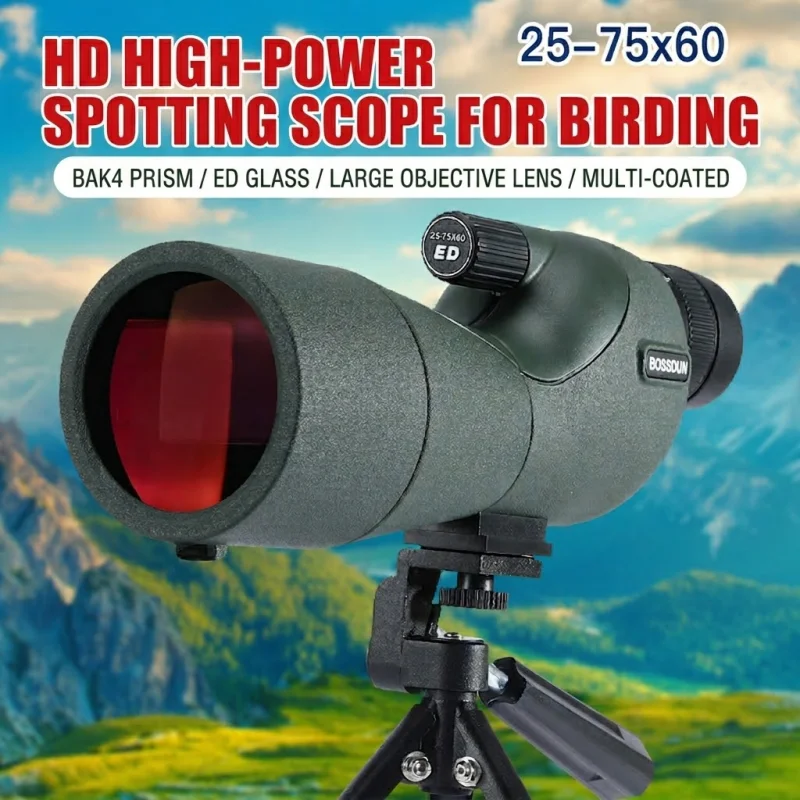 25-75X60 Professional ED Lens Spotting Scope Zoom Monocular Telescope with 30cm Tripod FMC Red Film Waterproof for Bird Watching
25-75X60 Professional ED Lens Spotting Scope Zoom Monocular Telescope with 30cm Tripod FMC Red Film Waterproof for Bird Watching