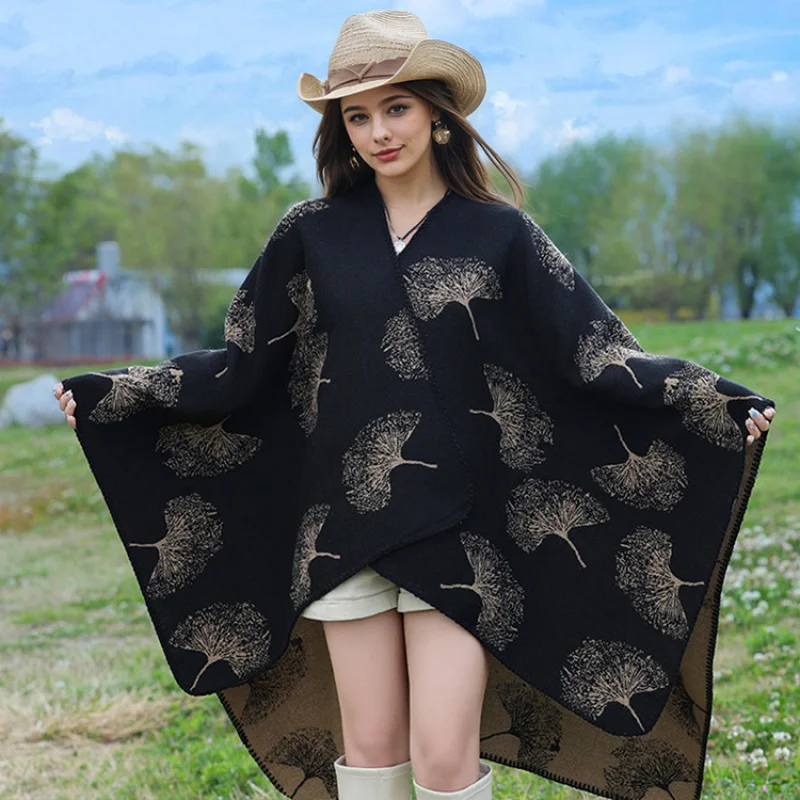 Autumn Winter New Knitted Shawl Woven Scarf Split Jacquard Cape Cloak Outerwear
Autumn Winter New Knitted Shawl Woven Scarf Split Jacquard Cape Cloak Outerwear