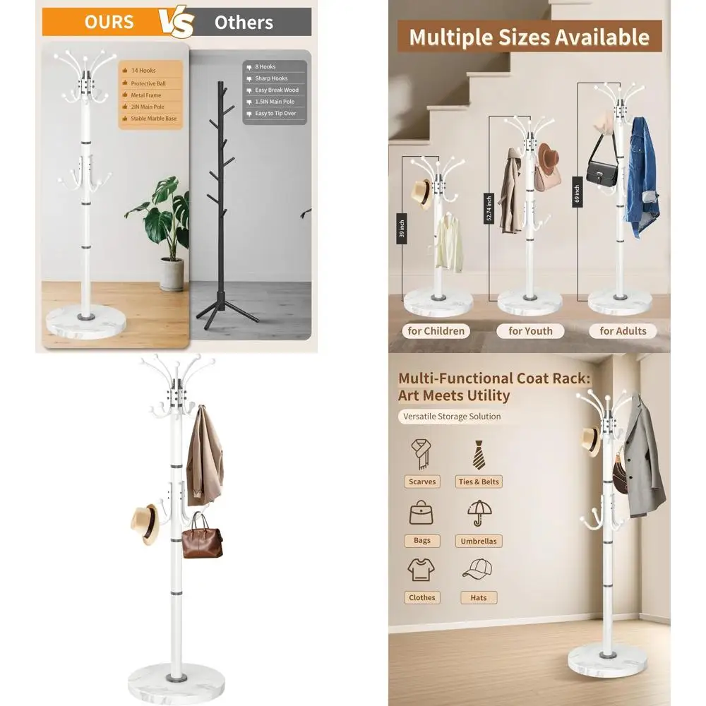 360° Rotating Metal Coat Rack with Natural Marble Base, White, 14-Hook Stand for Entryway or Hallway
360° Rotating Metal Coat Rack with Natural Marble Base, White, 14-Hook Stand for Entryway or Hallway