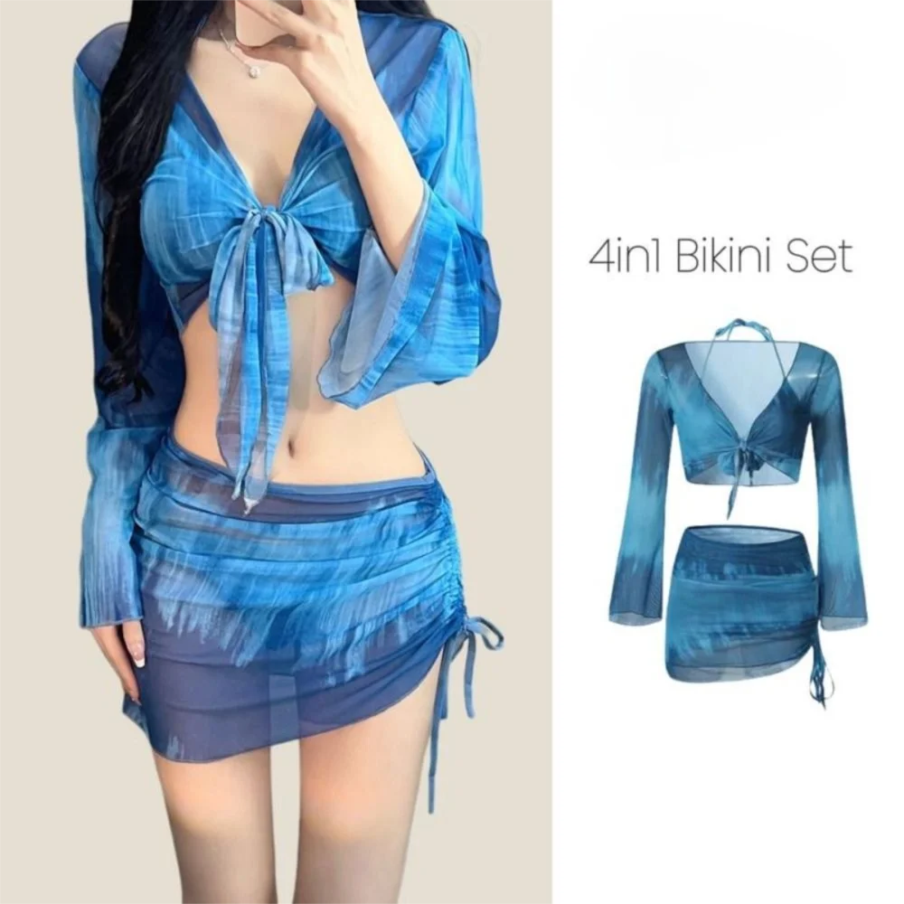 Сексуальный сетчатый комплект бикини Tie Dye, расклешенный облегающий пляжный купальный костюм с длинными рукавами и рюшами, комплект купальников из прозрачной сетки, пляжный отдых
Сексуальный сетчатый комплект бикини Tie Dye, расклешенный облегающий пляжный купальный костюм с длинными рукавами и рюшами, комплект купальников из прозрачной сетки, пляжный отдых