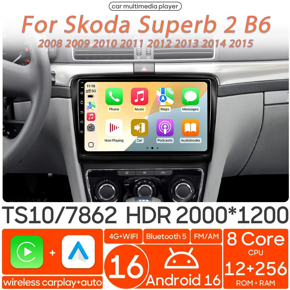 Мультимедийный проигрыватель Android 16 для Skoda Superb 2 B6 2008-2015 с беспроводным CarPlay, автомагнитолой, видео, Wi-Fi, навигацией GPS, 2DIN, Bluetooth
Мультимедийный проигрыватель Android 16 для Skoda Superb 2 B6 2008-2015 с беспроводным CarPlay, автомагнитолой, видео, Wi-Fi, навигацией GPS, 2DIN, Bluetooth