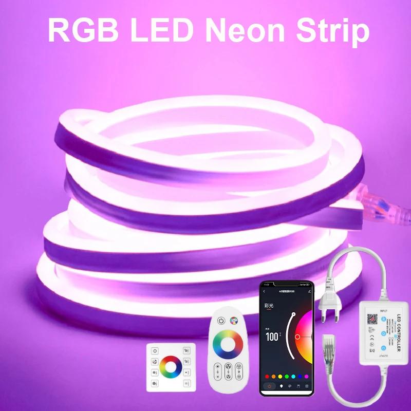 AC 220V RGB Led Neon Light RF APP Remote Control LED Strip Light Waterproof Music Sync RGB Tape For Room Lighting Deocoration
AC 220V RGB Led Neon Light RF APP Remote Control LED Strip Light Waterproof Music Sync RGB Tape For Room Lighting Deocoration