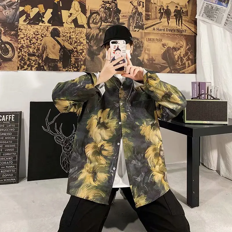 Spring Vintage Floral Long Sve Loose Fit Men's irt Thin Sle Korean Trend Couple's Top Hong Kong Sle Outerwear
Spring Vintage Floral Long Sve Loose Fit Men's irt Thin Sle Korean Trend Couple's Top Hong Kong Sle Outerwear
