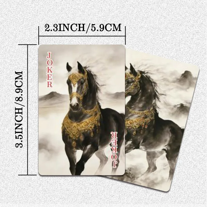 54pcs Standard Playing Cards for Adult with Black Steed Golden Ornament Design,Deck for Blackjack,Family Game Night,Party Games
54pcs Standard Playing Cards for Adult with Black Steed Golden Ornament Design,Deck for Blackjack,Family Game Night,Party Games