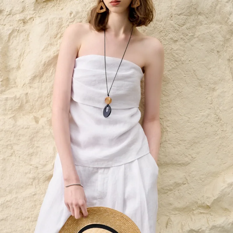 French Pure Linen Strapless Vest Women's Summer Backless Sleeveless Irregular Pleats White Tops High Street Female Clothing
French Pure Linen Strapless Vest Women's Summer Backless Sleeveless Irregular Pleats White Tops High Street Female Clothing