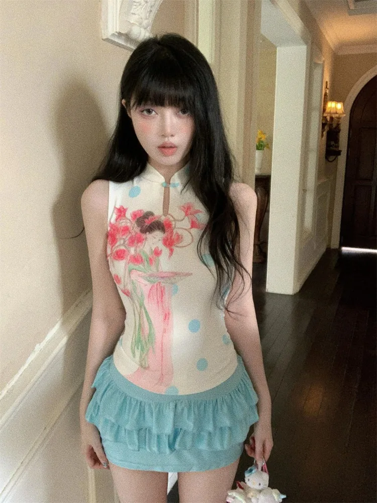New Chinese Style Printed Stand Collar Sleeveless Shirt Women+ Summer High Waist A-line Skirts 2025 New Two Piece Sets
New Chinese Style Printed Stand Collar Sleeveless Shirt Women+ Summer High Waist A-line Skirts 2025 New Two Piece Sets