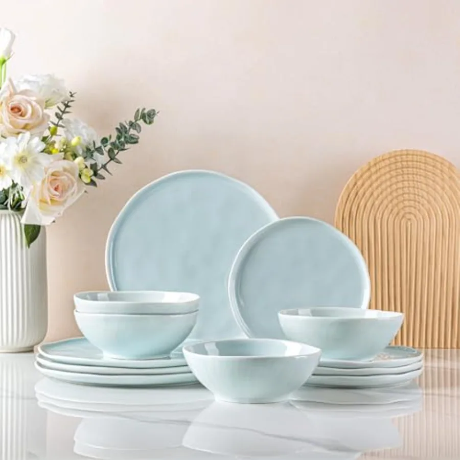 Ceramic Dinnerware Sets for 4Porcelain Plates and Bowls Sets with Wavy Edge Microwave and Dishwasher and Oven Safe Weight and S
Ceramic Dinnerware Sets for 4Porcelain Plates and Bowls Sets with Wavy Edge Microwave and Dishwasher and Oven Safe Weight and S