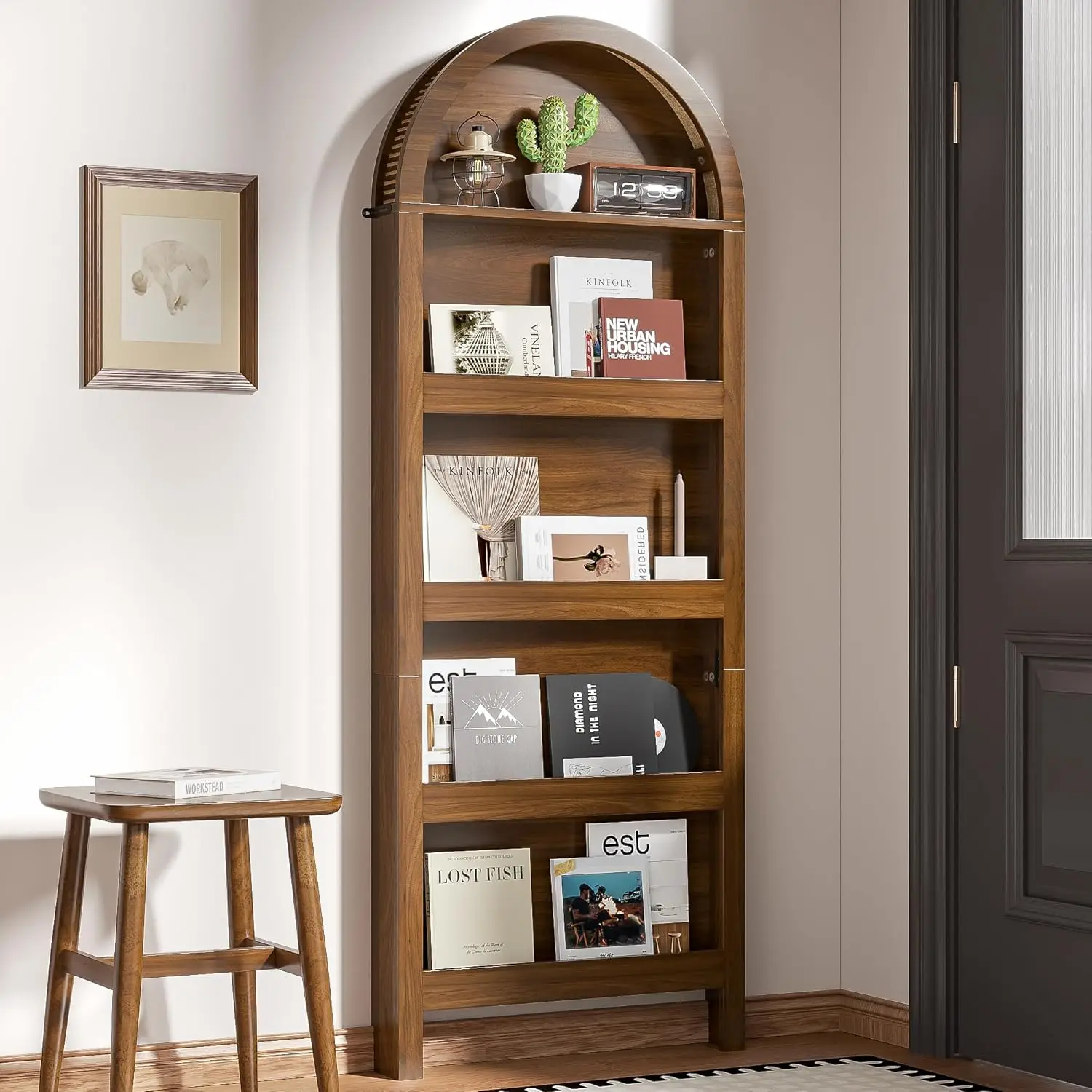 5-Tier Arched Wooden Bookshelf Open Storage for Toys Books Wall Mount Narrow Shelf Living Room Bedroom, Customized
5-Tier Arched Wooden Bookshelf Open Storage for Toys Books Wall Mount Narrow Shelf Living Room Bedroom, Customized