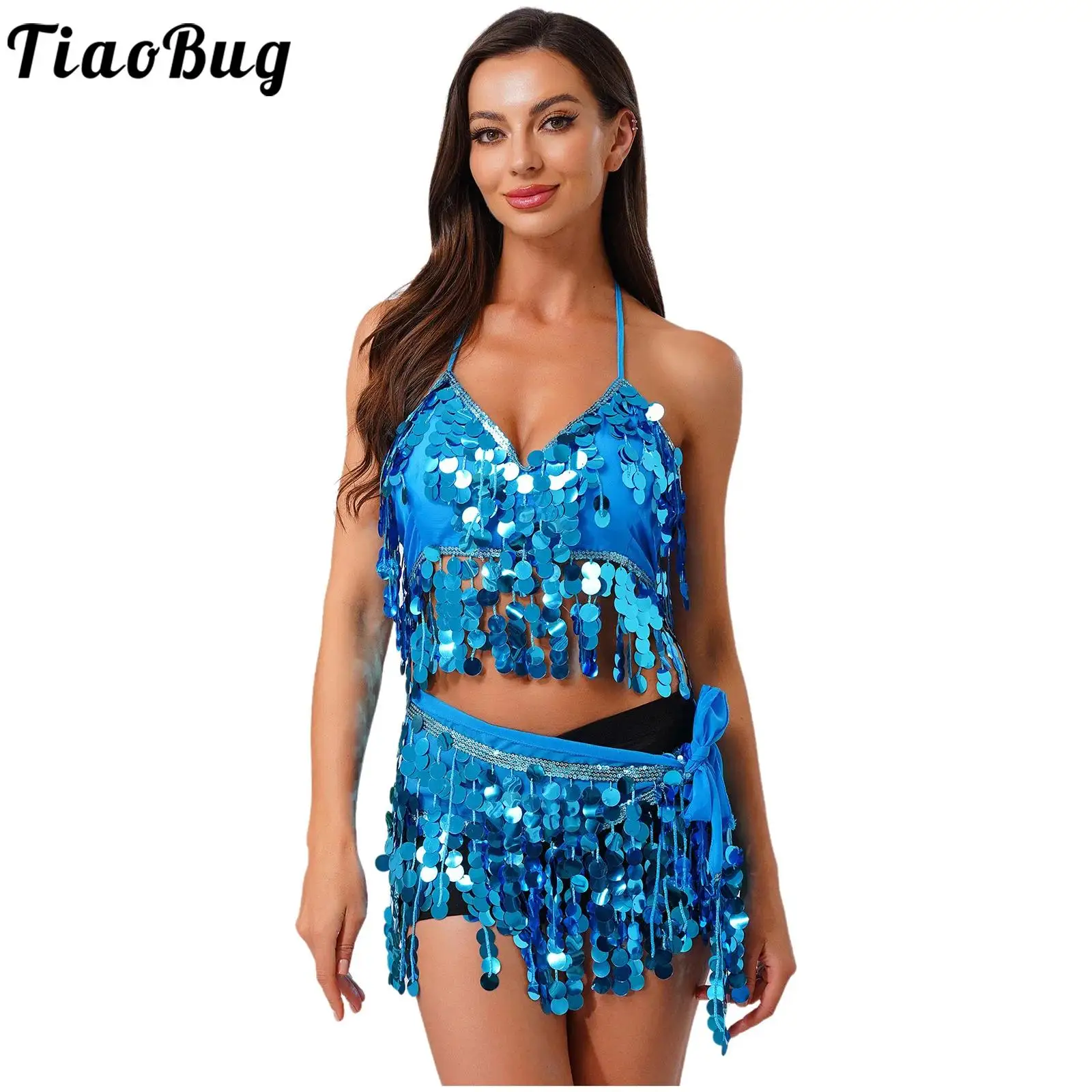 Women Belly Dance Outfit Party Clubwear Sequin Tassel Fringe Padded Bra Crop Top and Lace-up Hip Scarf Waist Chain Skirt Set
Women Belly Dance Outfit Party Clubwear Sequin Tassel Fringe Padded Bra Crop Top and Lace-up Hip Scarf Waist Chain Skirt Set