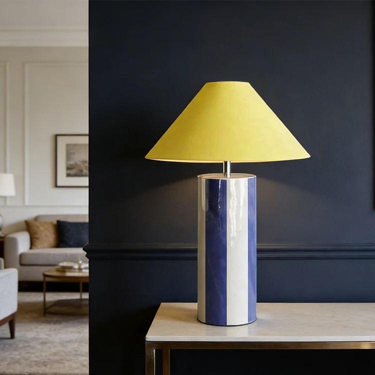 Modern Ceramic Table Lamp Blue White Stripe Base Yellow Fabric Shade Bedside Desk Lamp for Living Room Bedroom Study Room Decor
Modern Ceramic Table Lamp Blue White Stripe Base Yellow Fabric Shade Bedside Desk Lamp for Living Room Bedroom Study Room Decor