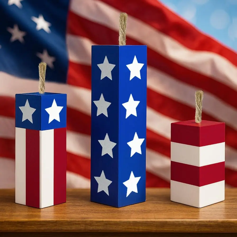 4th of July Fireworks Themed 3-Piece Wooden Cracker Decor for Home and Office, 250th Anniversary Patriotic Red, White, Blue Sign
4th of July Fireworks Themed 3-Piece Wooden Cracker Decor for Home and Office, 250th Anniversary Patriotic Red, White, Blue Sign