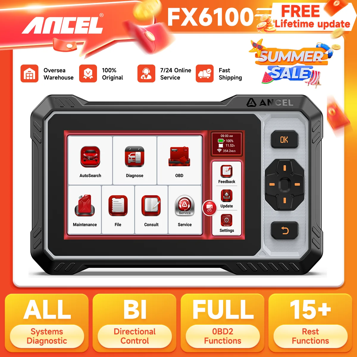ANCEL FX6100 OBD2 Scanner Full System 15+ Reset Automotive Tool DPF Reset Tool With Diagnostic Report PK DS200
ANCEL FX6100 OBD2 Scanner Full System 15+ Reset Automotive Tool DPF Reset Tool With Diagnostic Report PK DS200