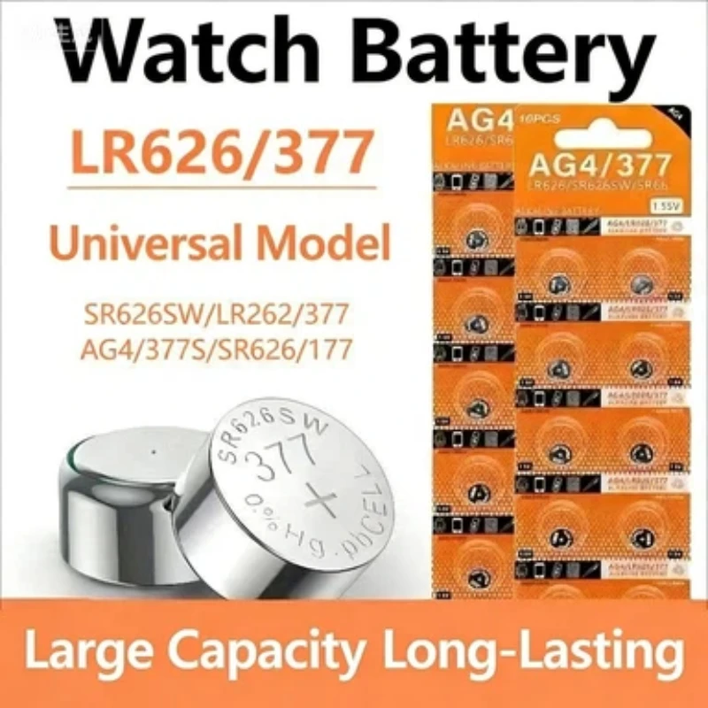 LR626 AG4 SR626SW SR66 1.5V Button Cell Battery for Electronic Watches, Toy Remotes and Watch Repair
LR626 AG4 SR626SW SR66 1.5V Button Cell Battery for Electronic Watches, Toy Remotes and Watch Repair