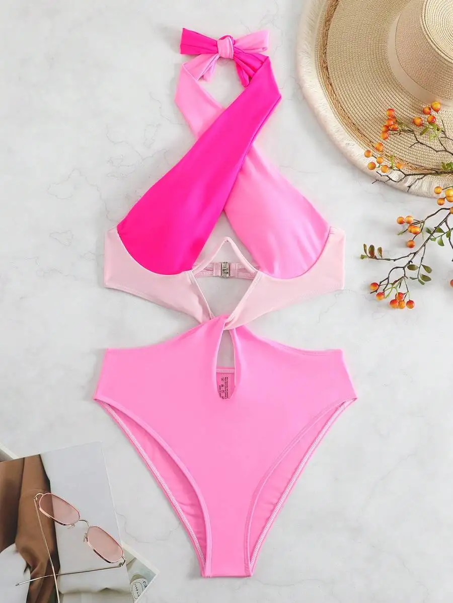 Colorblock Cut-Out Halter One Piece Swimsuit For Women Summer Beach
Colorblock Cut-Out Halter One Piece Swimsuit For Women Summer Beach