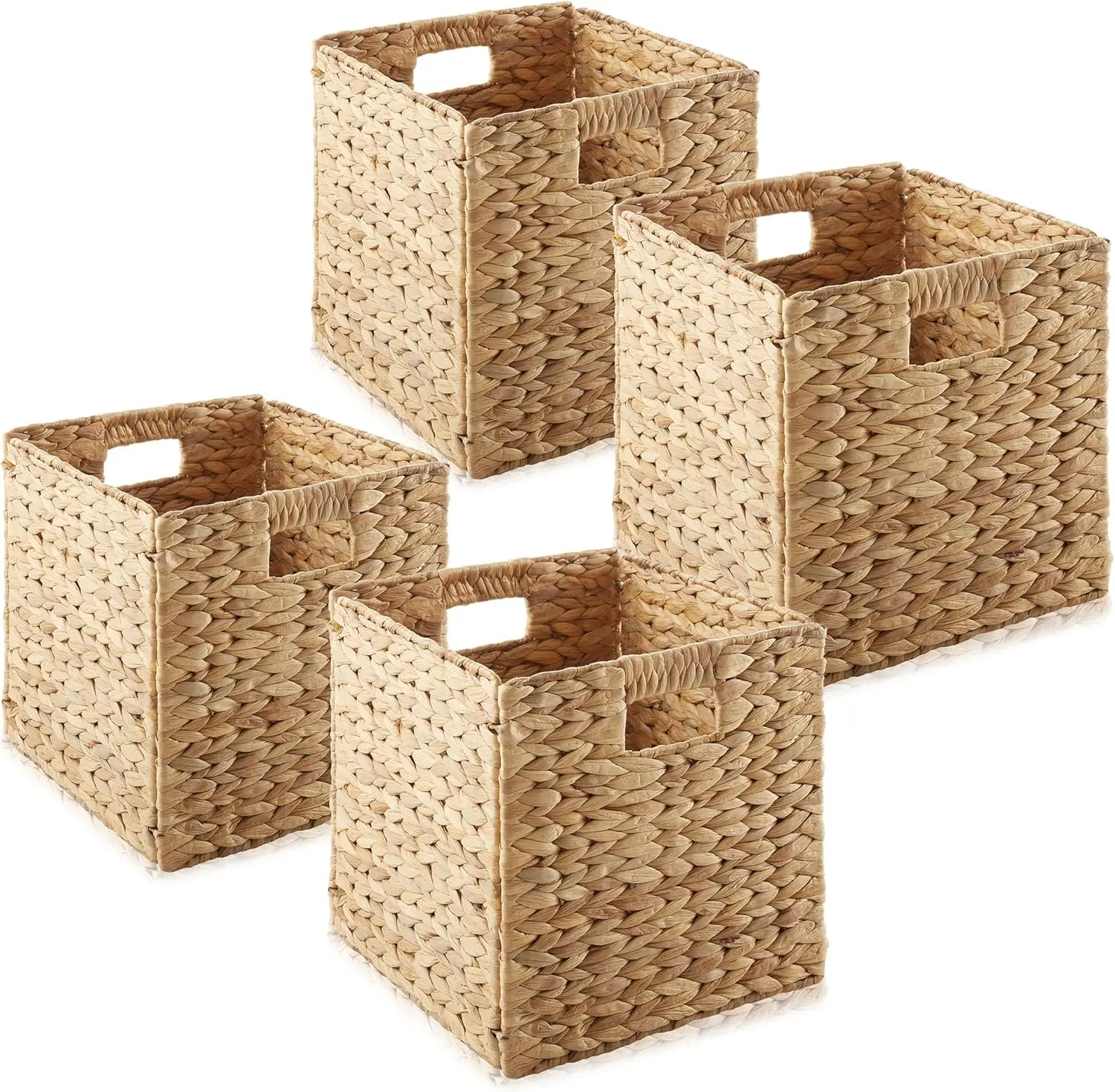 10.5"" X 10.5"" Water Hyacinth Storage Baskets, Natural - Set Of 4 Collapsible Cube Organizers, Woven Bins For Bathroom,
10.5"" X 10.5"" Water Hyacinth Storage Baskets, Natural - Set Of 4 Collapsible Cube Organizers, Woven Bins For Bathroom,