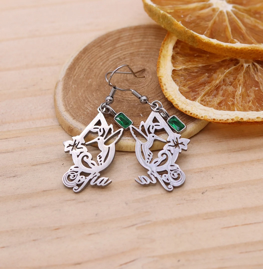 Customized Trendy Hummingbird Flower Name Pendant Earrings for Women Silver Plated Personalized Letter Stainless Steel Earrings
Customized Trendy Hummingbird Flower Name Pendant Earrings for Women Silver Plated Personalized Letter Stainless Steel Earrings