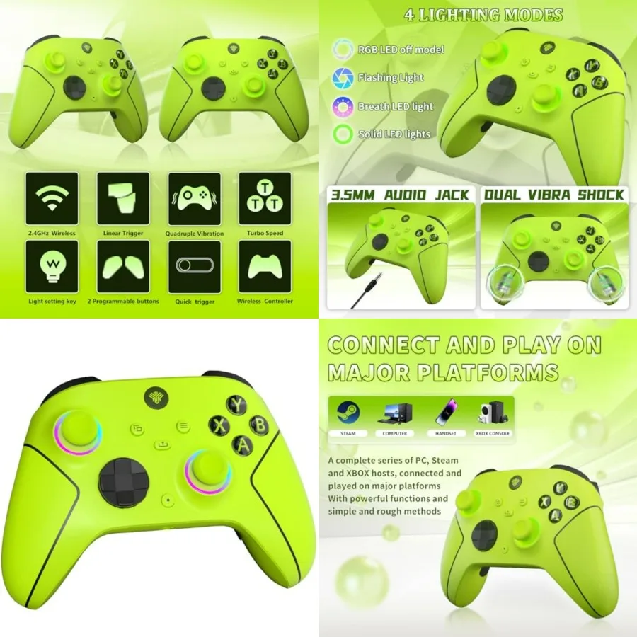 2.4GHz Wireless Controller for Xbox Controller, Xbox One Series X S Consoles, PC Windows, Steam, with 7 Colors RGB Light/1000mA
2.4GHz Wireless Controller for Xbox Controller, Xbox One Series X S Consoles, PC Windows, Steam, with 7 Colors RGB Light/1000mA