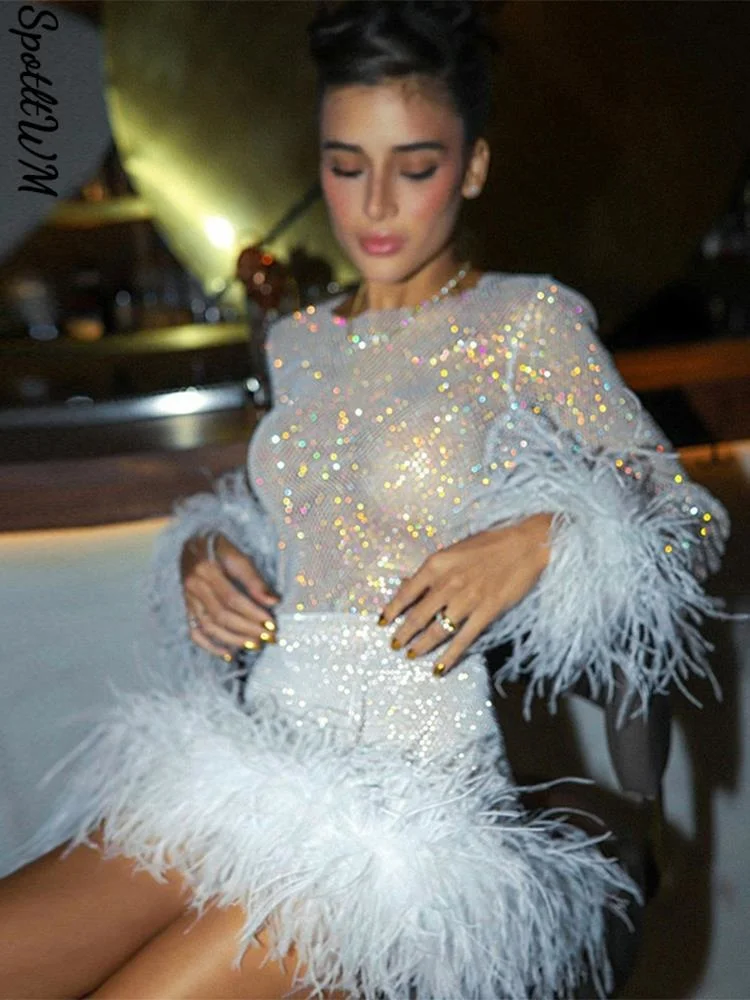 Feather Mesh Rhinestones Blouse Mini Skirt Suits Women Sexy Shinny Club Party Two Piece Set Female See Through Evening Outfit
Feather Mesh Rhinestones Blouse Mini Skirt Suits Women Sexy Shinny Club Party Two Piece Set Female See Through Evening Outfit