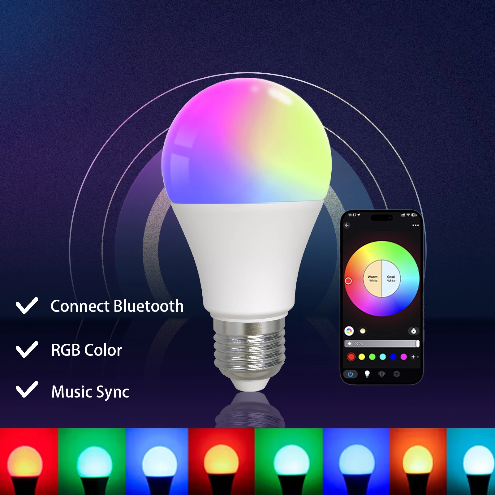 E27 Smart Light Bulbs, Bluetooth Color Changing Light Bulbs, Warm RGBW Color Changing LED night Lamp for Bedroom and Home
E27 Smart Light Bulbs, Bluetooth Color Changing Light Bulbs, Warm RGBW Color Changing LED night Lamp for Bedroom and Home