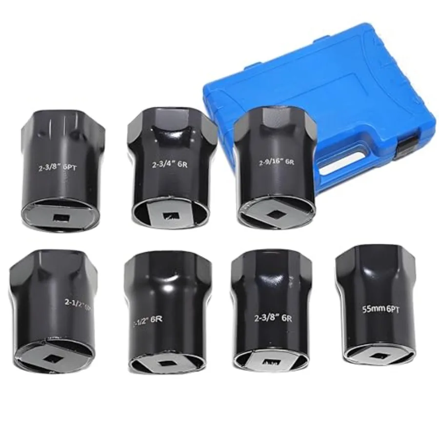 7 Piece Axle Nut Socket Set Wheel Bearing Removal Tool Wheel Lock Bearing Locknut Removal and Installation Tool 6-Point Axle Nu
