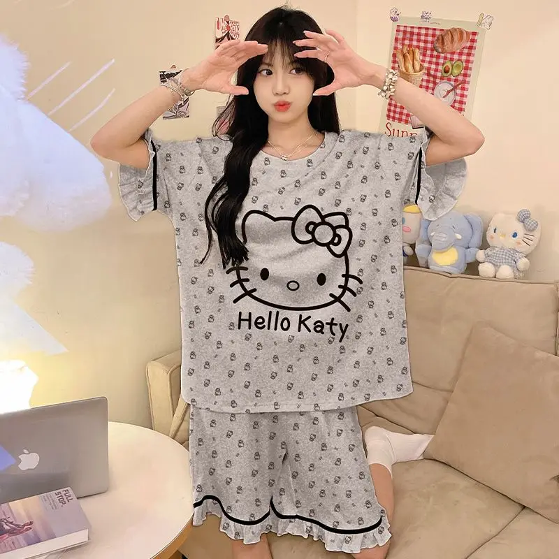 Женский летний пижамный комплект Hello Kitty из хлопка с принтом, легкая одежда для дома и одежда для сна, удобная домашняя одежда
Женский летний пижамный комплект Hello Kitty из хлопка с принтом, легкая одежда для дома и одежда для сна, удобная домашняя одежда