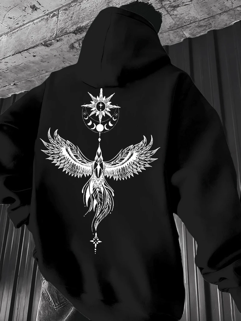 Мужская черная толстовка с капюшоном на осень и зиму 2025 года с принтом Mystical Sun _ ㎡ Свободная элитная роскошь для мужчин и женщин, топ Y2k 
Мужская черная толстовка с капюшоном на осень и зиму 2025 года с принтом Mystical Sun _ ㎡ Свободная элитная роскошь для мужчин и женщин, топ Y2k