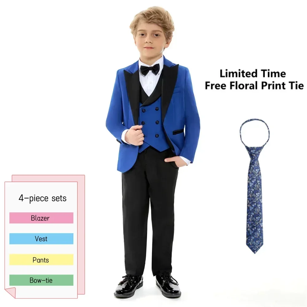 Classic Royal Blue Prom Suit for Boys 4 Piece 2026 Jacket Vest Pants Set Blazer Kids Outfit Suit With Free Floral Necktie
Classic Royal Blue Prom Suit for Boys 4 Piece 2026 Jacket Vest Pants Set Blazer Kids Outfit Suit With Free Floral Necktie