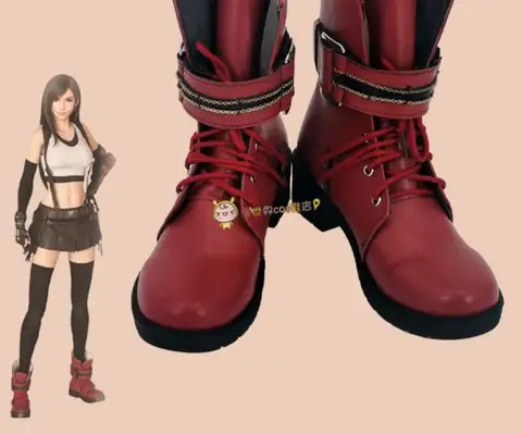 Final Fantasy Tifa Lockhart Cosplay Costume Shoes Handmade Faux Leather Boots