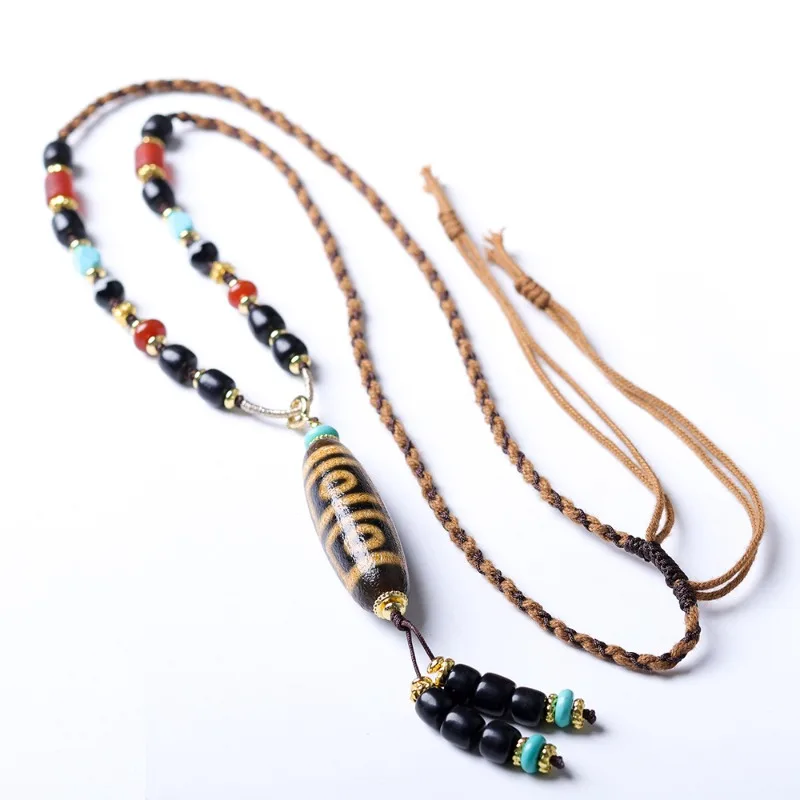 Hand Woven Tibetan Style Four Eye Dzi Bead Necklace Black Agate Ethnic Sweater Chain Gifts
Hand Woven Tibetan Style Four Eye Dzi Bead Necklace Black Agate Ethnic Sweater Chain Gifts