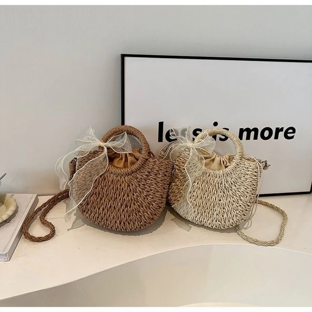 Handmade Half-Round Rattan Woven Straw Bag Summer Women Messenger Crossbody Bags Girls Small Beach Handbag Including Ribbons
Handmade Half-Round Rattan Woven Straw Bag Summer Women Messenger Crossbody Bags Girls Small Beach Handbag Including Ribbons