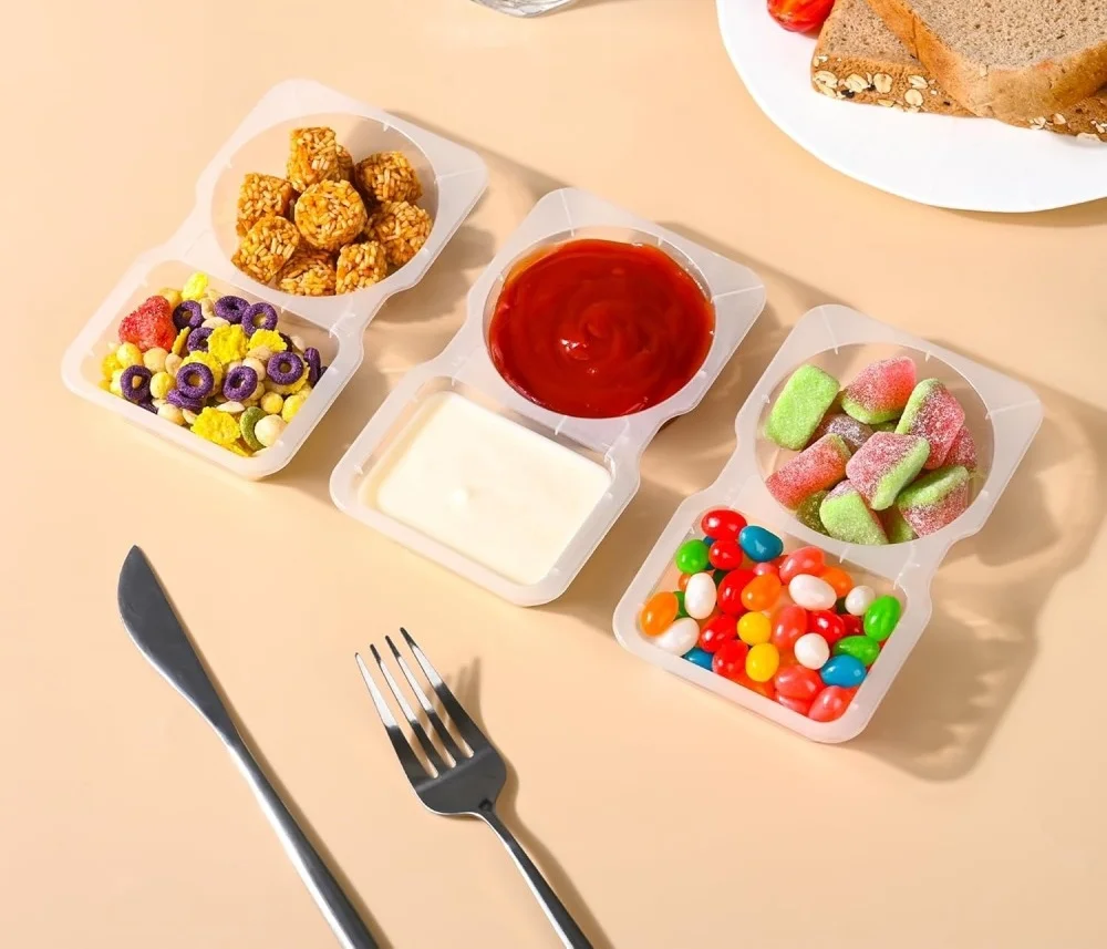 Clear Plastic Disposable Condiment Containers 2-Compartment Sauce Trays for Takeout, Meal Prep, and Food Service Ideal for Sauces Dips and Dressings
Clear Plastic Disposable Condiment Containers 2-Compartment Sauce Trays for Takeout, Meal Prep, and Food Service Ideal for Sauces Dips and Dressings