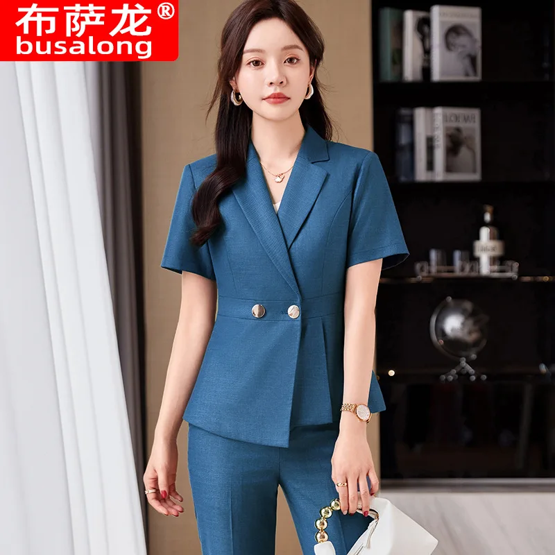 Летний профессиональный костюм для женщин, тонкий стиль, летний элегантный стиль богини, высококачественная униформа для приема в отеле, рабочий костюм, Workw 
Летний профессиональный костюм для женщин, тонкий стиль, летний элегантный стиль богини, высококачественная униформа для приема в отеле, рабочий костюм, Workw