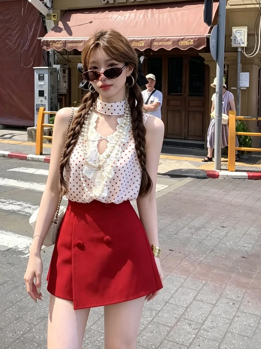 Retro Polka Dot Lace V Neck Vest Red Short Pants Women Summer High End Feeling Set Fashionable Two Piece Suit Lady's Ensemble
Retro Polka Dot Lace V Neck Vest Red Short Pants Women Summer High End Feeling Set Fashionable Two Piece Suit Lady's Ensemble