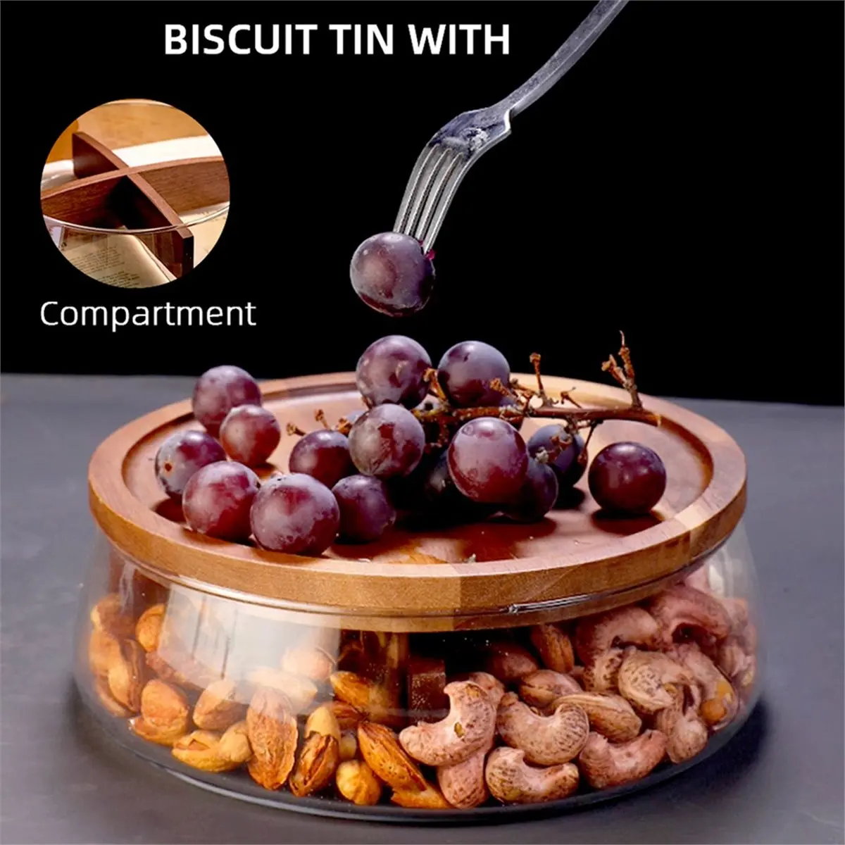 Glass Food Storage Container with Wooden Lid Multi Compartment Snack Fruit Organizer Kitchen Living Room Desktop Serving
Glass Food Storage Container with Wooden Lid Multi Compartment Snack Fruit Organizer Kitchen Living Room Desktop Serving