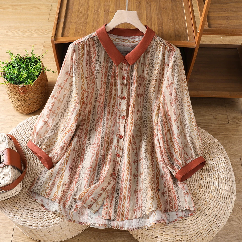 Large Size Women's Cotton Linen Shirt Summer New Style Retro Print Loose Top Fashionable Commute Style Short Sleeve Flip Collar
Large Size Women's Cotton Linen Shirt Summer New Style Retro Print Loose Top Fashionable Commute Style Short Sleeve Flip Collar