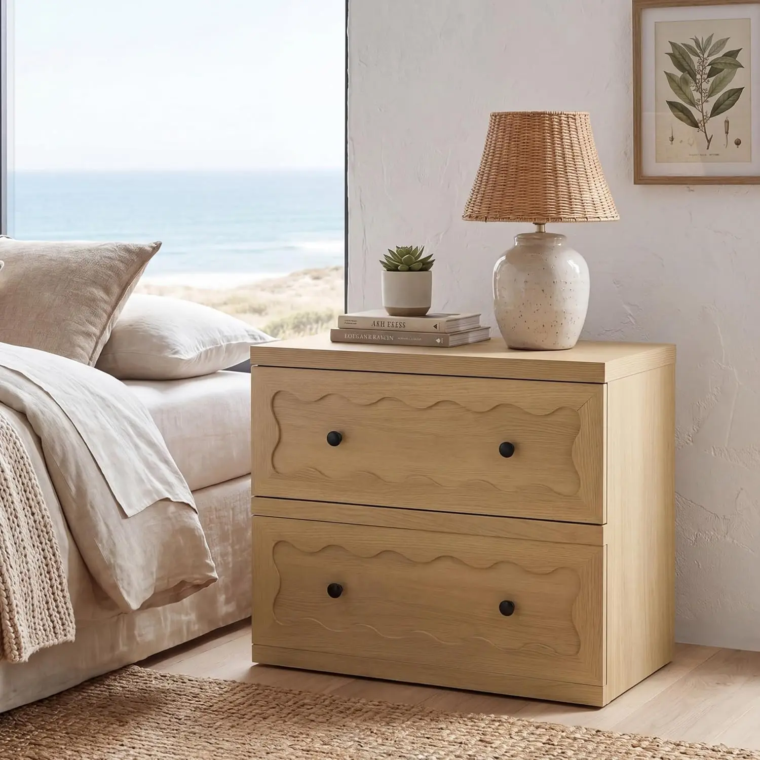 Light Oak Scallope Nightstand- Farmhouse Modern Organic Antique Minimalist Bedroom Bed Side Table Wide Bedside, Customized
Light Oak Scallope Nightstand- Farmhouse Modern Organic Antique Minimalist Bedroom Bed Side Table Wide Bedside, Customized