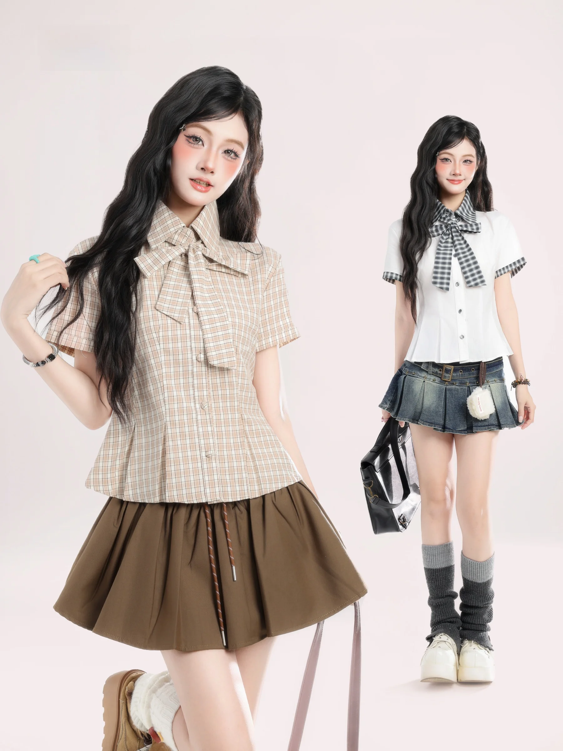 HTYM Sweet Preppy Style Plaid Short Sleeve Shirt Women Summer New Slim Fit Collared Short Length Top Korean Style Breathable ...
HTYM Sweet Preppy Style Plaid Short Sleeve Shirt Women Summer New Slim Fit Collared Short Length Top Korean Style Breathable ...