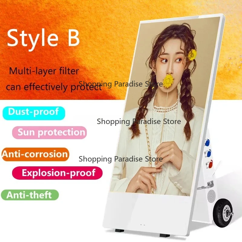 43inch Outdoor Movable Digital Signage Battery Powered Portable Digital Poster Display Advertising Screen for Shopping Mall Rent