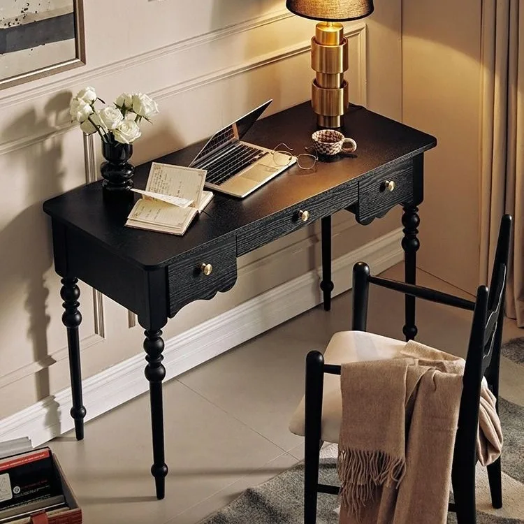 Solid wood retro desk and chair black American study dresser writing table French wood
Solid wood retro desk and chair black American study dresser writing table French wood