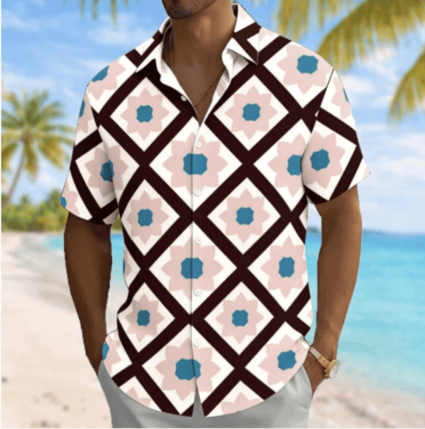 Men's Diamond Plaid Floral Print Short Sleeve Shirt, Spring Summer Casual Vacation Turn-Down Collar Blouse, Loose Fit Top
Men's Diamond Plaid Floral Print Short Sleeve Shirt, Spring Summer Casual Vacation Turn-Down Collar Blouse, Loose Fit Top