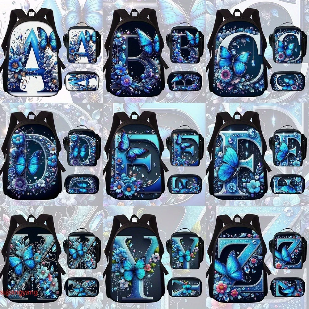 2D Printed 3pcs Blue Butterfly and Letter Themed Backpack Set, Includes Backpack, Crossbody Bag, and Clutch. Features Zipper
2D Printed 3pcs Blue Butterfly and Letter Themed Backpack Set, Includes Backpack, Crossbody Bag, and Clutch. Features Zipper