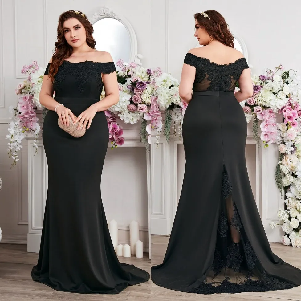 Black Lace Mermaid Plus Size Prom Dresses For Special Occasion Off The Shoulder Neck Evening Gowns Sweep Train Appliqued Formal
Black Lace Mermaid Plus Size Prom Dresses For Special Occasion Off The Shoulder Neck Evening Gowns Sweep Train Appliqued Formal