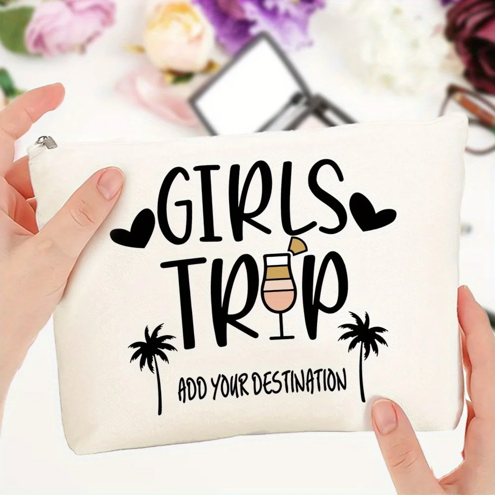 Custom Trip Makeup Bag Personalized Girls Trip Cosmetic Pouch Black and White Zipper Closure Perfect for Cruises Getaways travel
Custom Trip Makeup Bag Personalized Girls Trip Cosmetic Pouch Black and White Zipper Closure Perfect for Cruises Getaways travel