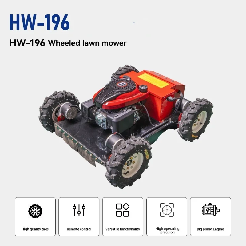 HW-196 4WD Wheeled Remote Control Lawn Mower All Terrain Grass Cutter Robot for Garden Yard Farm Use
HW-196 4WD Wheeled Remote Control Lawn Mower All Terrain Grass Cutter Robot for Garden Yard Farm Use
