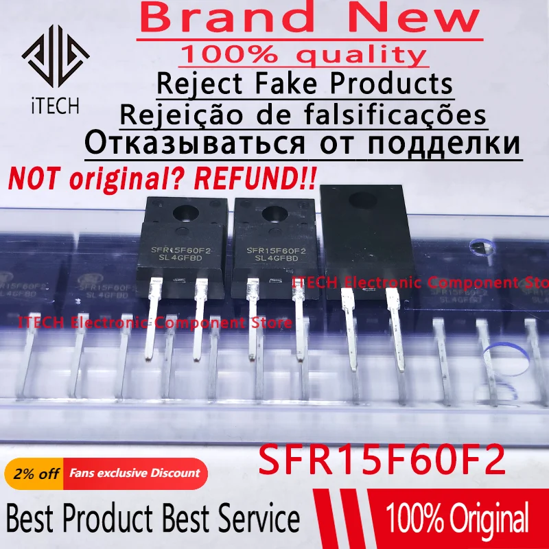 10pcs/lot Original SFR15F60F2 15F60F2 TO-220F Fast Recovery Diode 15A 600V 100% New and Genuine
10pcs/lot Original SFR15F60F2 15F60F2 TO-220F Fast Recovery Diode 15A 600V 100% New and Genuine